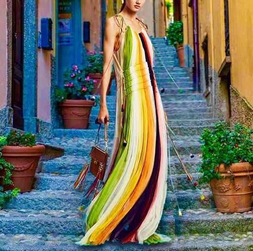 Sexy Printed Colour Sleeveless Bare Back Maxi Dress