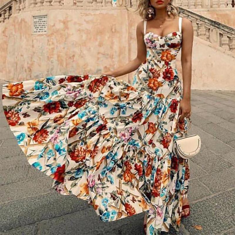 Sexy Printed Colour Sleeveless Bare Back Pleated Dress