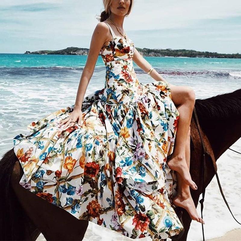 Sexy Printed Colour Sleeveless Bare Back Pleated Dress