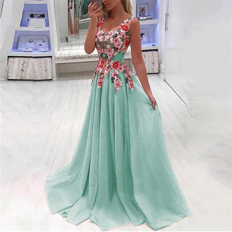 Sexy V Collar Printing Stitching Sleeveless Evening Dresses