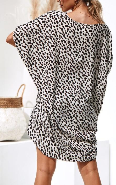 Leopard Irregular Hem short sleeves Dress