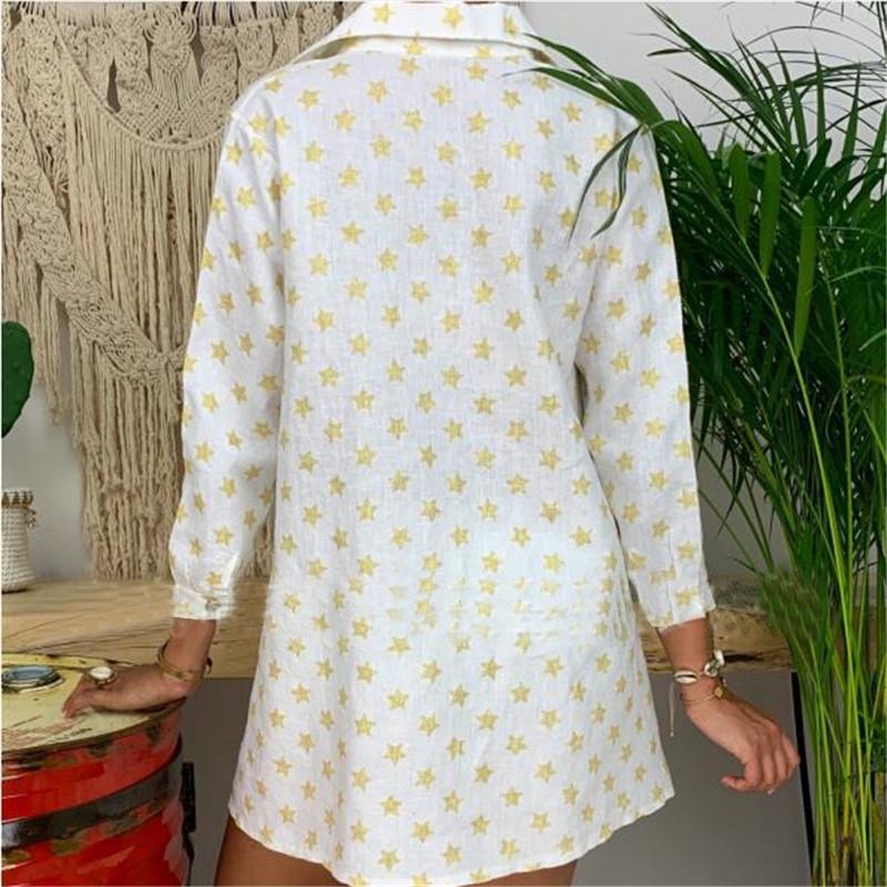 Fashion Star Printed Lapel Single Breasted Loose Long Sleeve Shirts