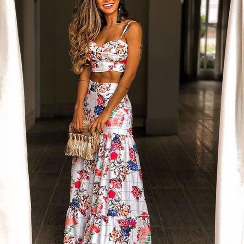 Sexy V Neck sleeveless Bare Back Off-Shoulder Printed Colour Suit