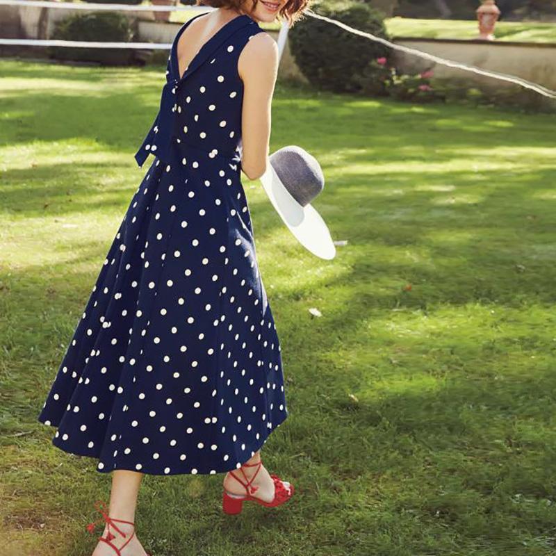 Sleeveless Elegant Retro Round Collar Dot Dress