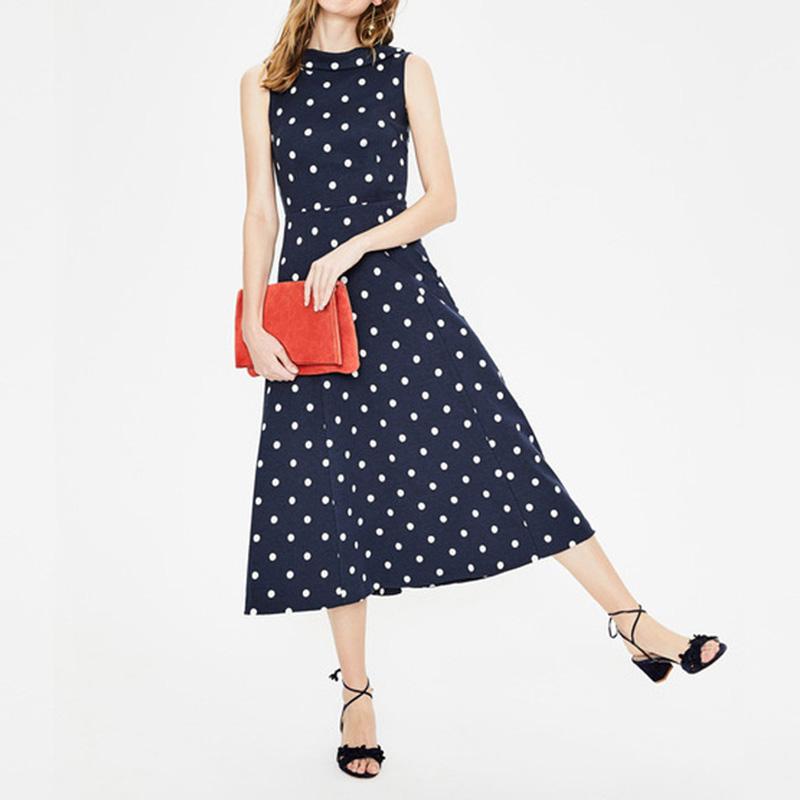 Sleeveless Elegant Retro Round Collar Dot Dress