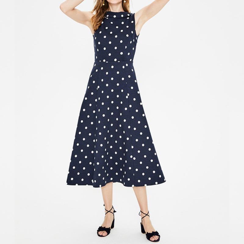 Sleeveless Elegant Retro Round Collar Dot Dress