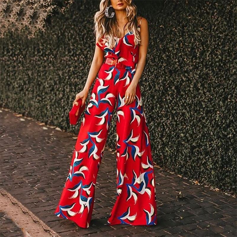 Commuting Irregular Belted Sleeveless Printed Colour Jumpsuit