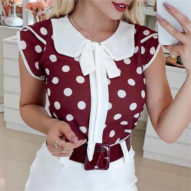 Fashion Wave Point Printed Doll Collar Tight T Shirt