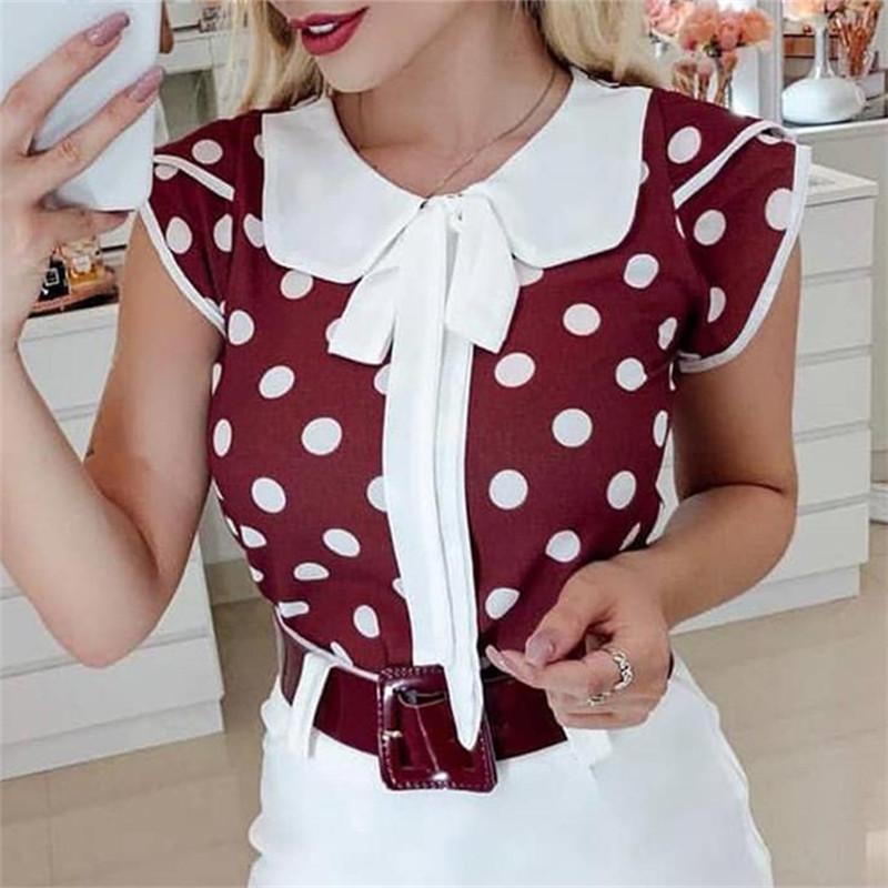 Fashion Wave Point Printed Doll Collar Tight T Shirt