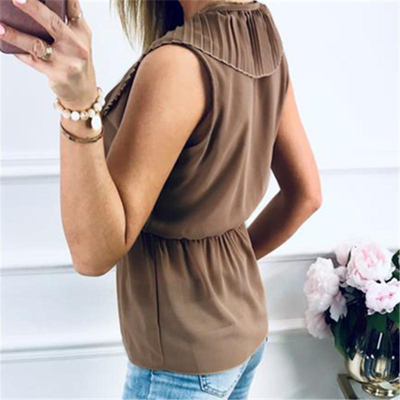 Women Sexy V Neck Frenulum Lotus Leaf Edge Sleeveless Shirt