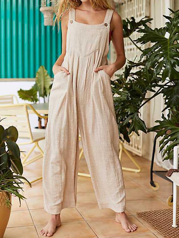 Women's Pure Color Strap Jumpsuits