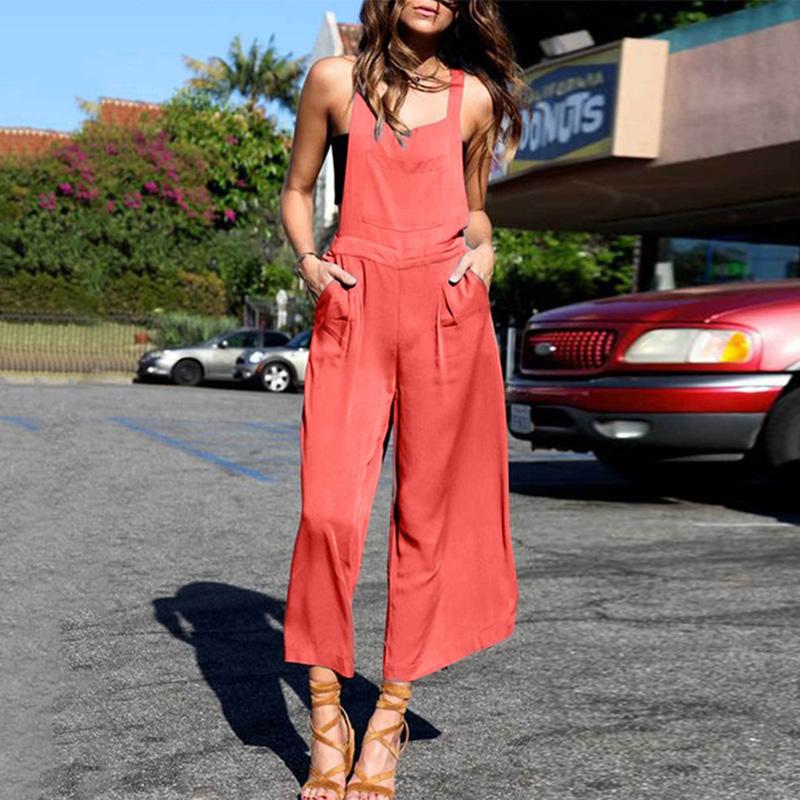 Casual Pure Colour Sleeveless Off-Shoulder Jumpsuit
