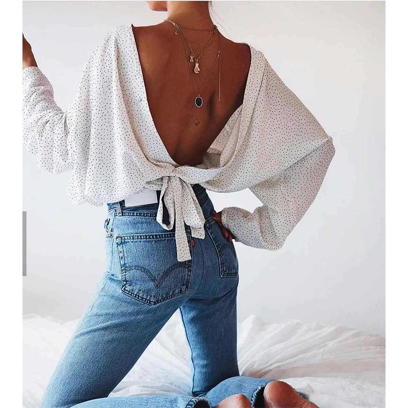 Women's Pure Color Backless Bat Sleeves Shirt