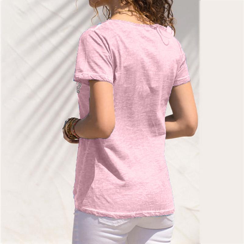 Casual Printing Pullover V Neck Straight T-Shirt