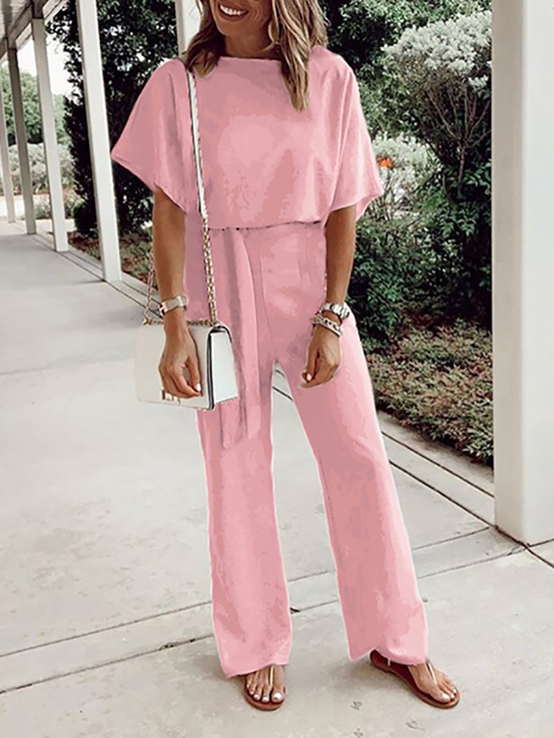 Women's Commuting Pure Colour Loose Belted Jumpsuit