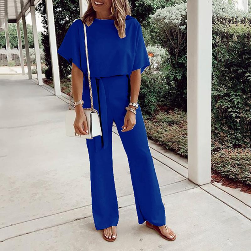 Women's Commuting Pure Colour Loose Belted Jumpsuit