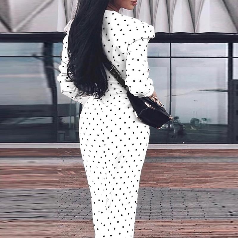 Commuting V Neck Polka Dot Long Sleeve Dress