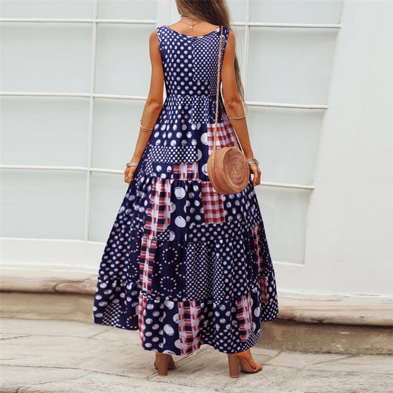 Fashion Sleeveless Printing  Round Collar Vacation Dress