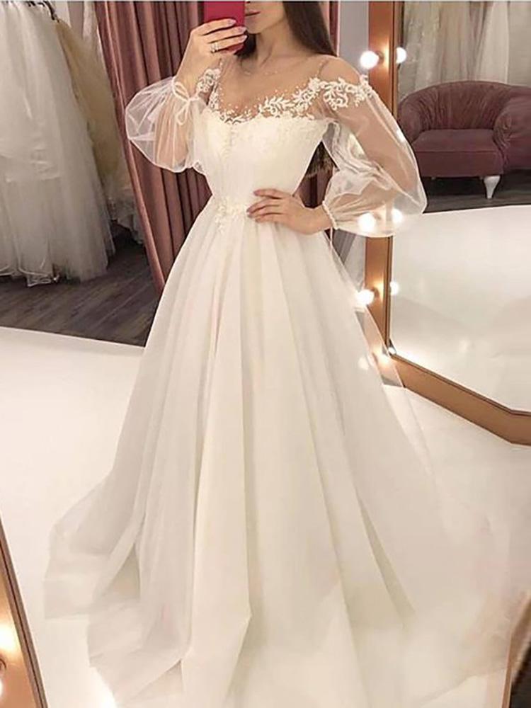 Elegant Lace See-Through long sleeves Splicing Evening Dress