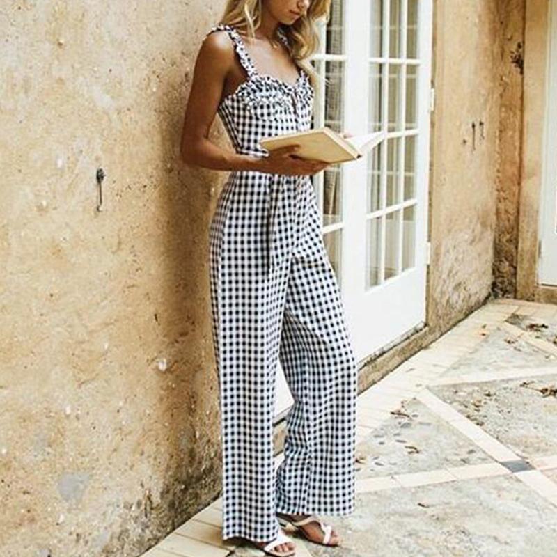 Casual Check Belted Sleeveless Pleated Jumpsuit