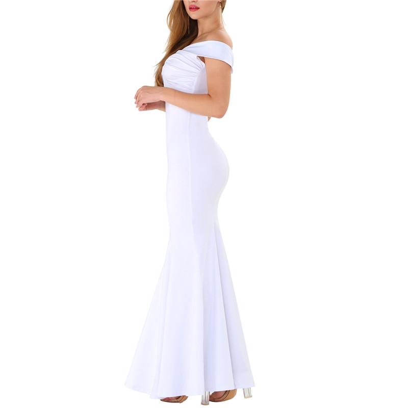 Sexy Crossed Shoulder short sleeves Solid Color Fishtail Maxi Dresses