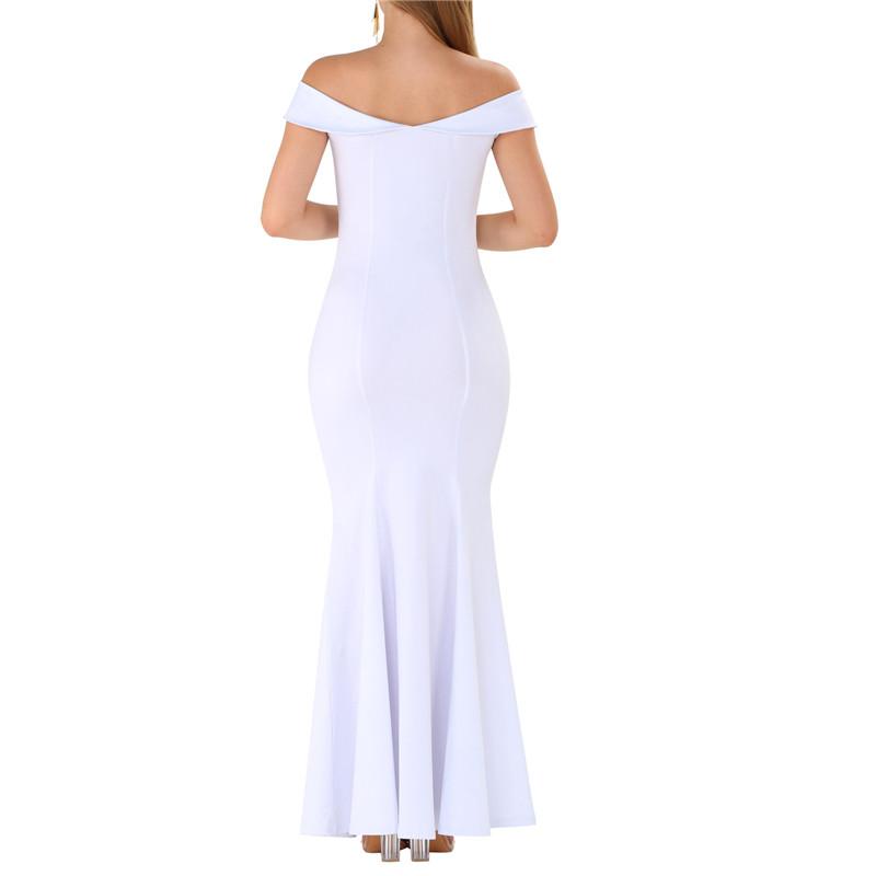 Sexy Crossed Shoulder short sleeves Solid Color Fishtail Maxi Dresses