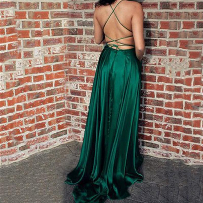 Sexy Suspension Pure Color Backless sleeveless Evening Dresses