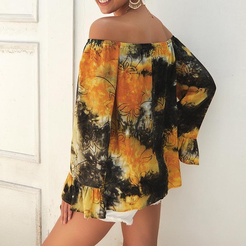 Off-The-Shoulder Sexy Long-Sleeved Printed Top