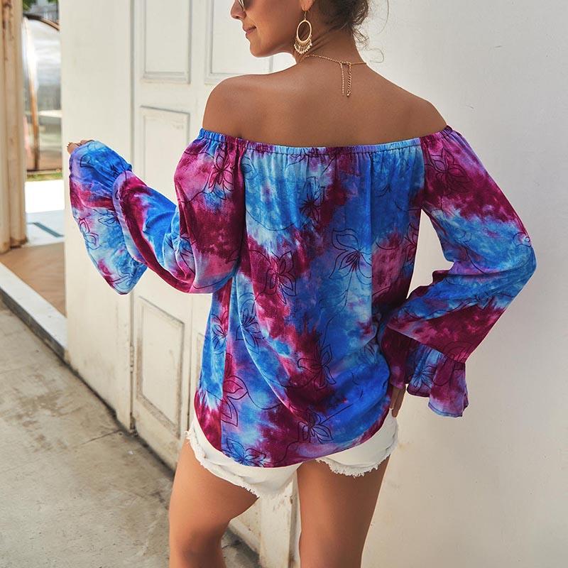 Off-The-Shoulder Sexy Long-Sleeved Printed Top