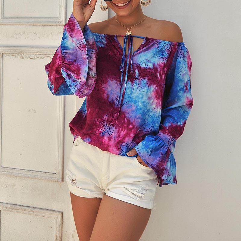 Off-The-Shoulder Sexy Long-Sleeved Printed Top