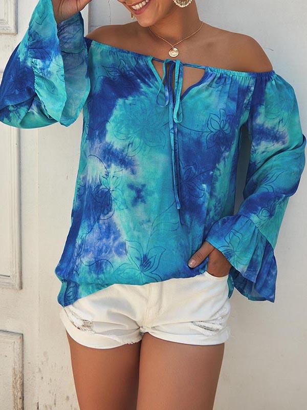 Off-The-Shoulder Sexy Long-Sleeved Printed Top