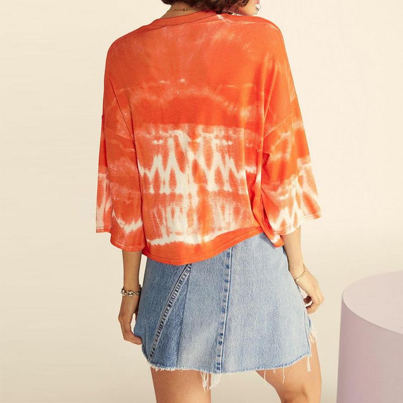 Simple Loose Round Neck Printed Colour T-Shirt