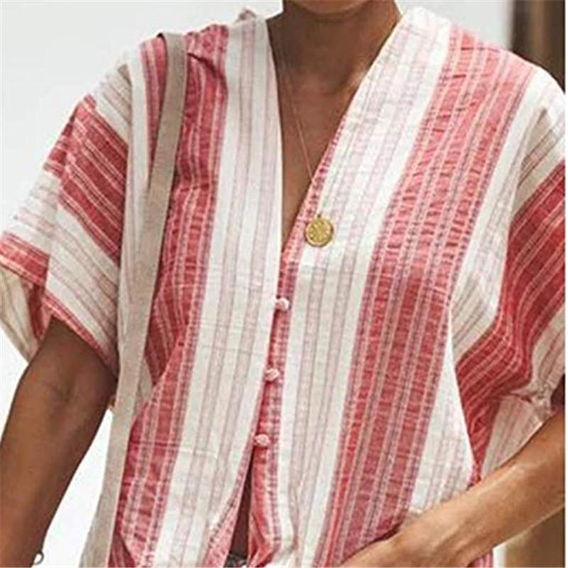 Women's V-Neck Fashion Striped Printed Casual Loose Shirts