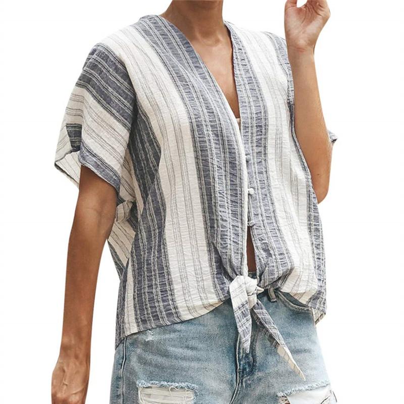 Women's V-Neck Fashion Striped Printed Casual Loose Shirts