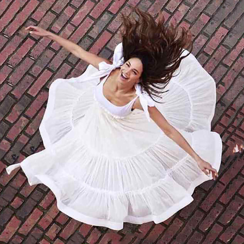 Elegant Sleeveless White Colour Pleated High-Waist Dress