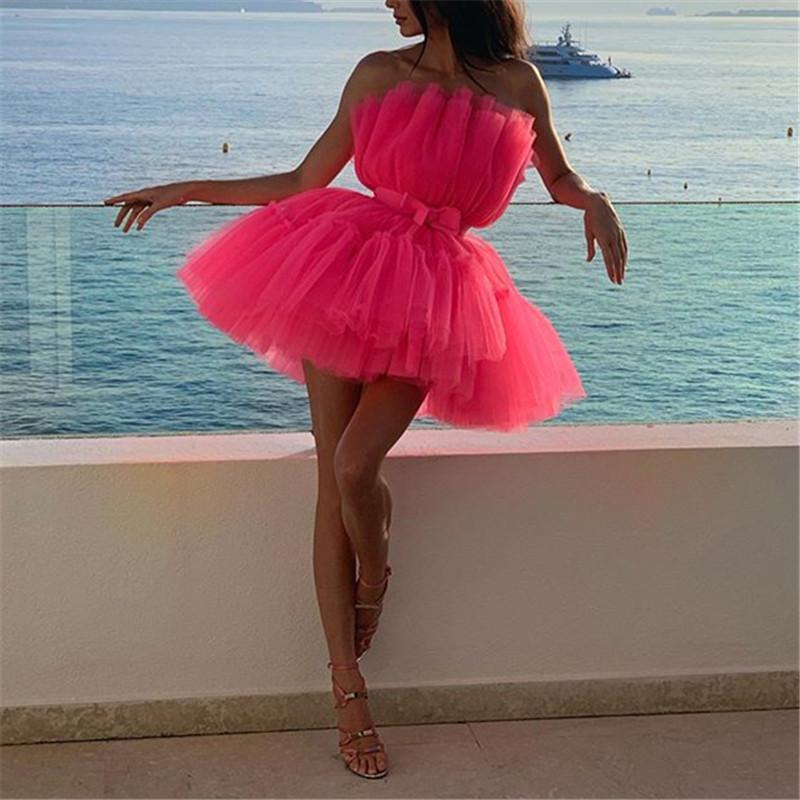 Women's Sexy Wrapped Trumpet Tulle sleeveless Dresses