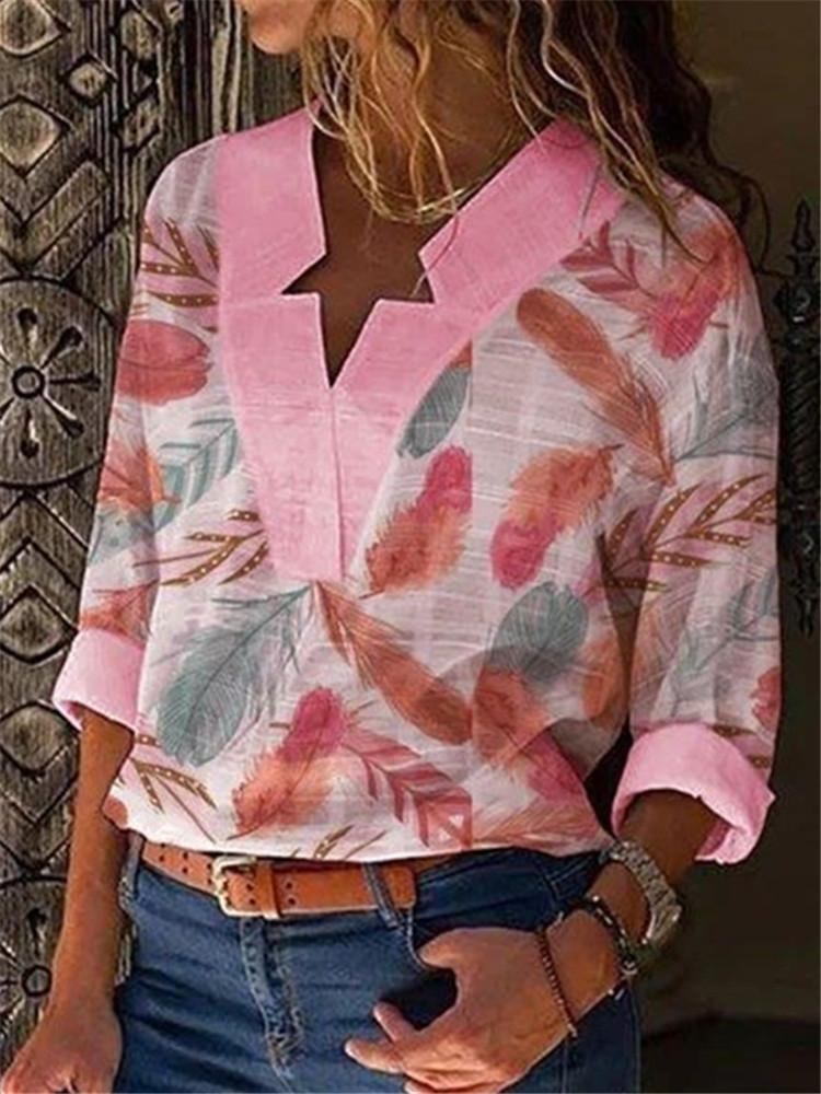 Fashion V Collar Printed Stitching Shirt
