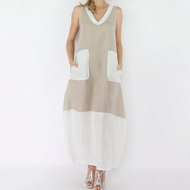 Colorblock Pocket V-Neck Sleeveless Striped Dress