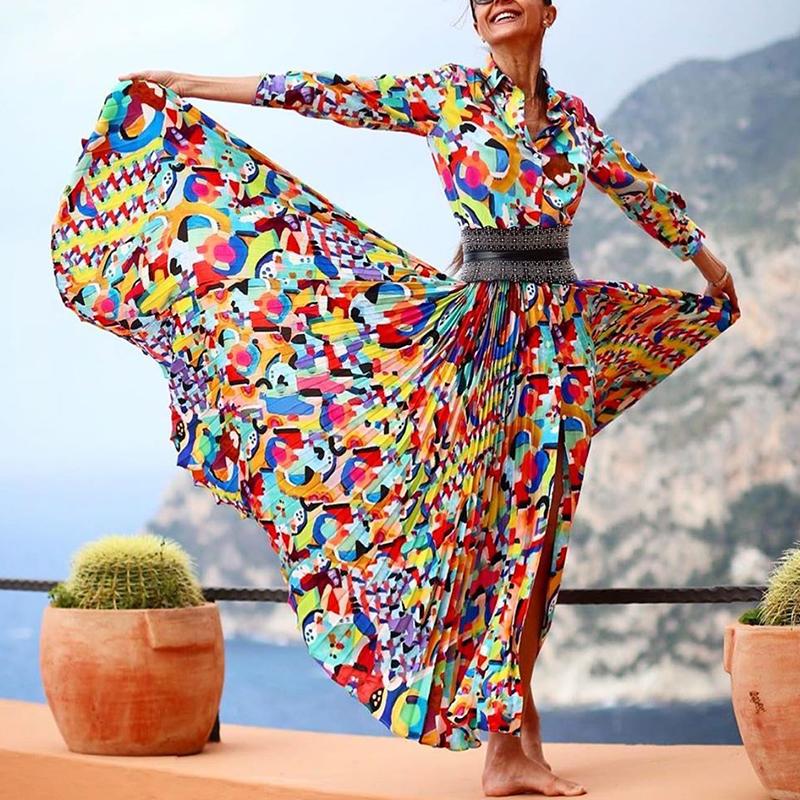 Casual Long Sleeve Chiffon Floral Print Maxi Dresses