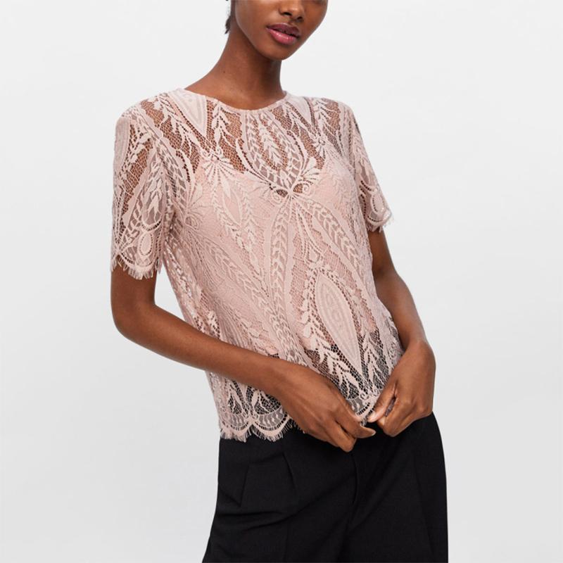 Sexy Short Sleeve See-Through Two-Piece Lace Top