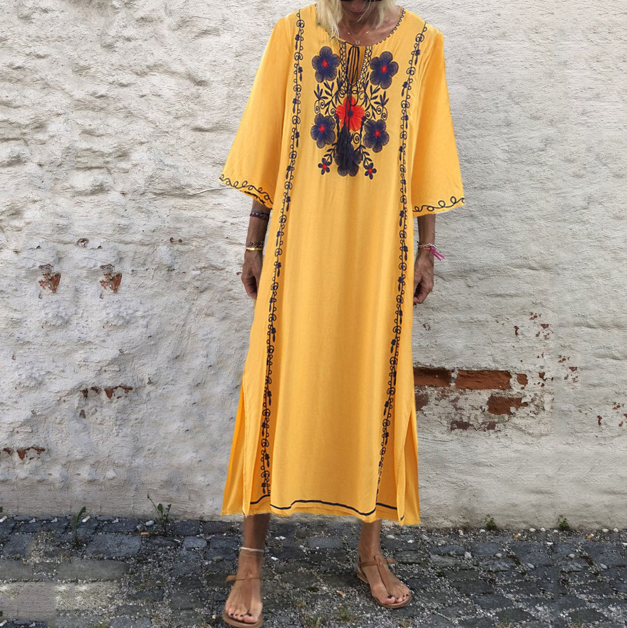 Boho Inwrought Loose Belted  short sleeveVacation Dress