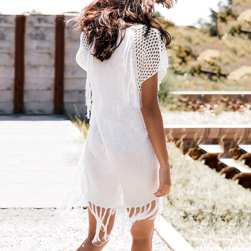 Sexy V Neck Tassel See-Through Beach Pullover