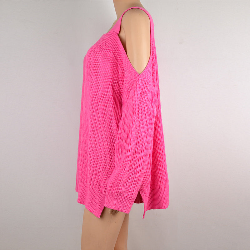 Fashion Large Size Square Collar Solid Color Long Sleeve Strapless Sweater