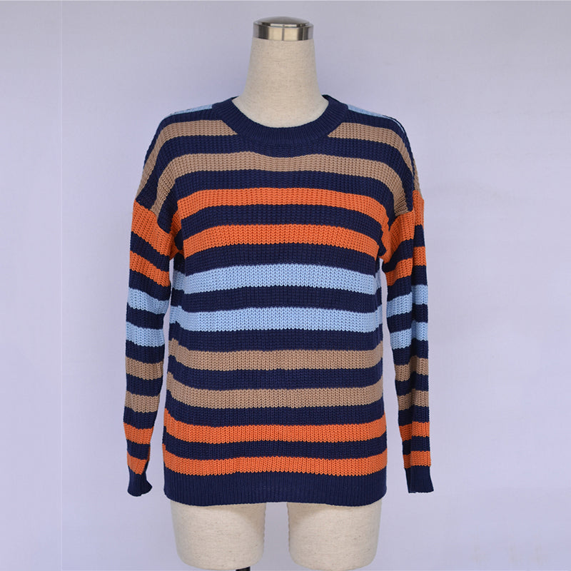 Casual Striped Stitching Loose Sweater