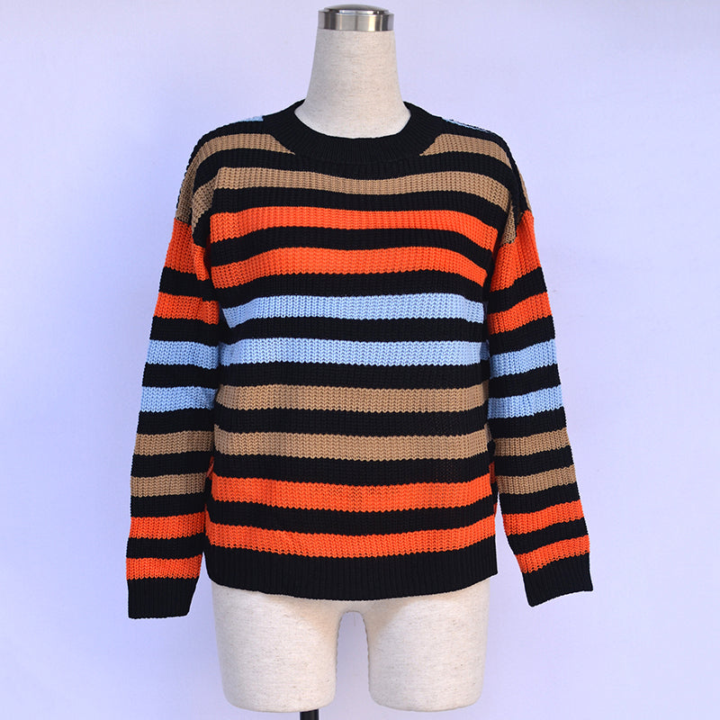 Casual Striped Stitching Loose Sweater