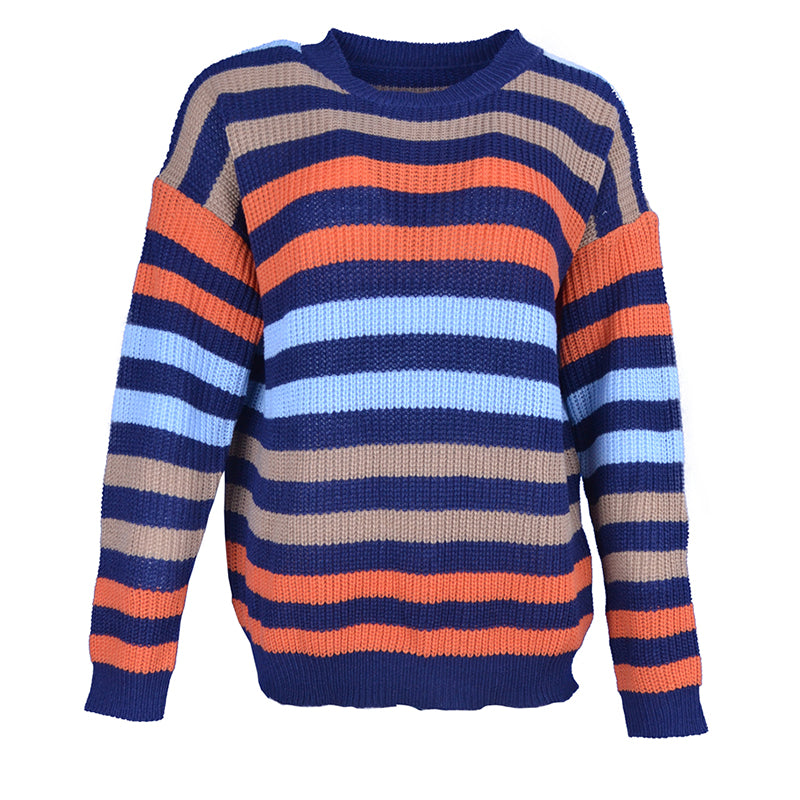 Casual Striped Stitching Loose Sweater