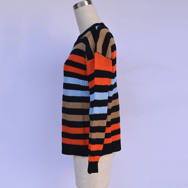 Casual Striped Stitching Loose Sweater