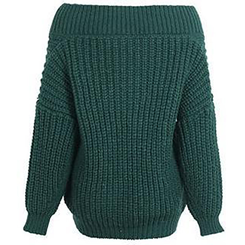 Women's Casual Pure Color Deep V-Neck Shoulder Sleeve Sweater