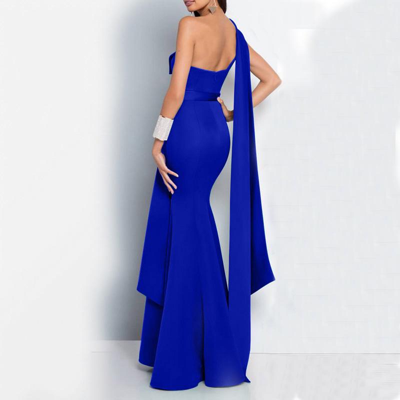 Commuting Pure Colour Sloping Shoulder Slit sleeveless Evening Dress