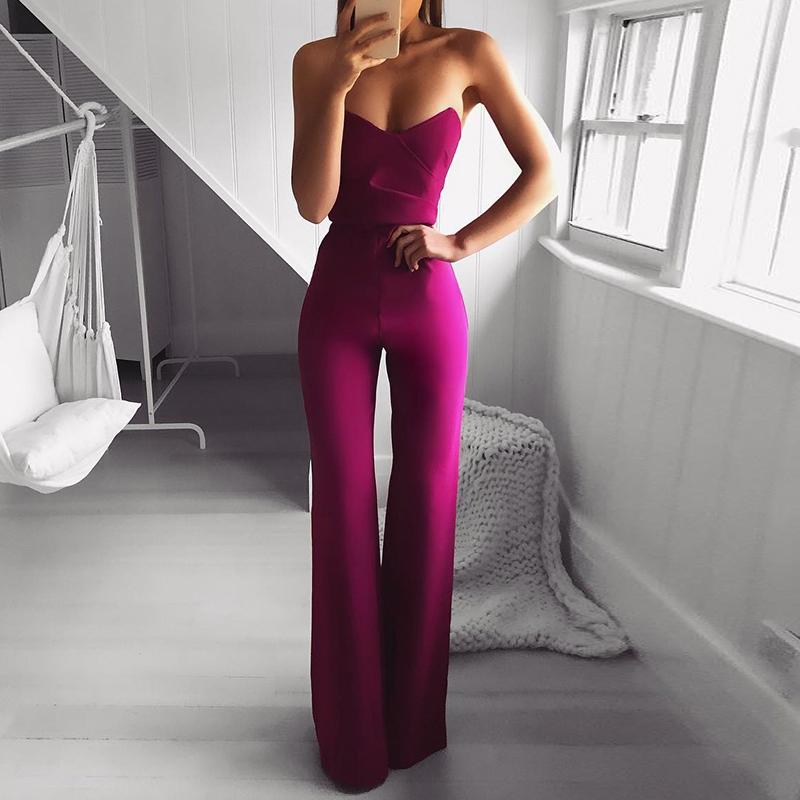 Sexy Off-Shoulder Pure Colour Sleeveless  Jumpsuit